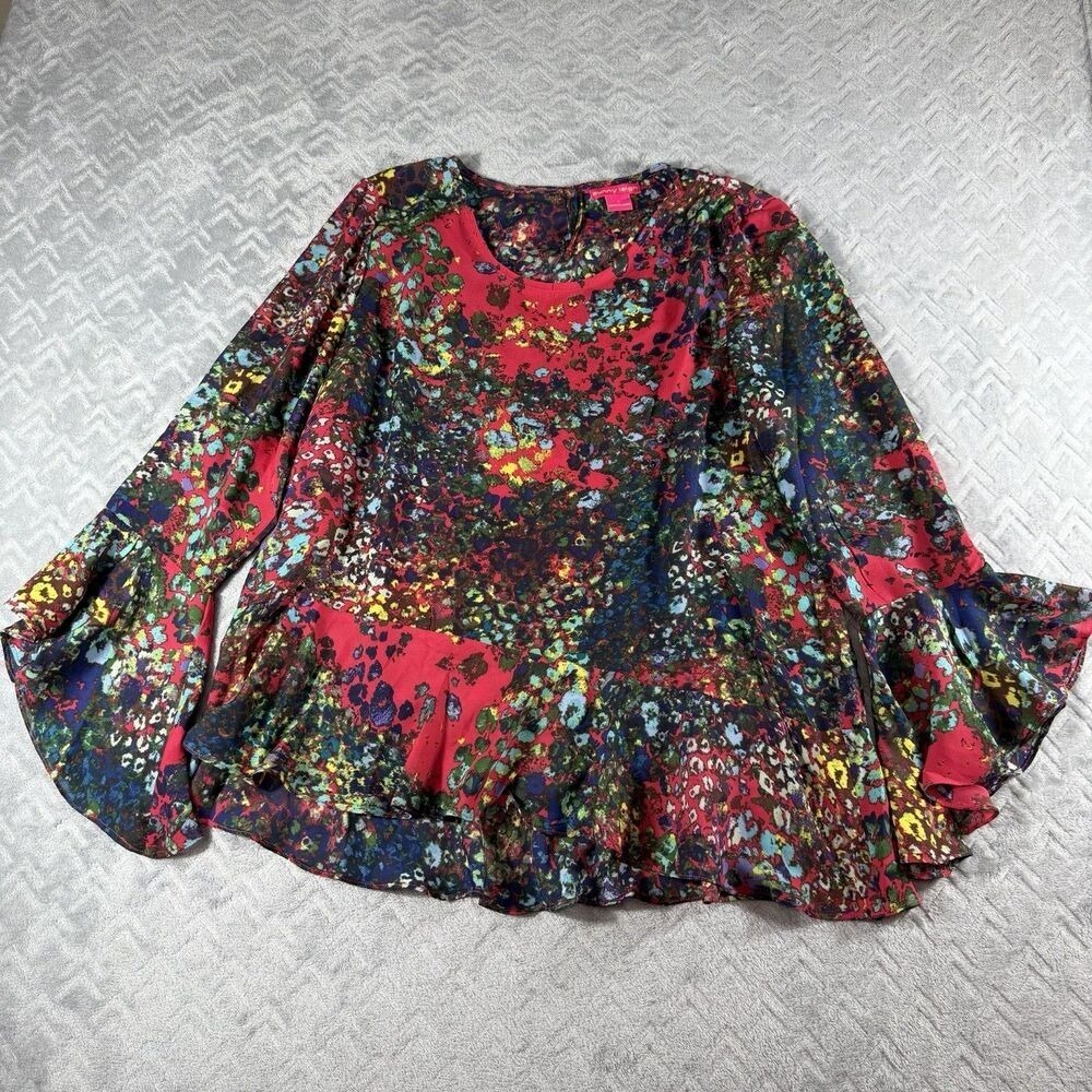 Sunny Leigh Women's Blouse Large Bell Sleeve Shirt Boho Cottagecore Floral